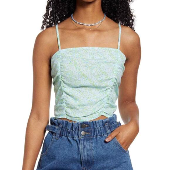 New BP. NORDSTROM Blue/Green Mini Floral Print Ruched Crop Top Size L - Picture 1 of 6